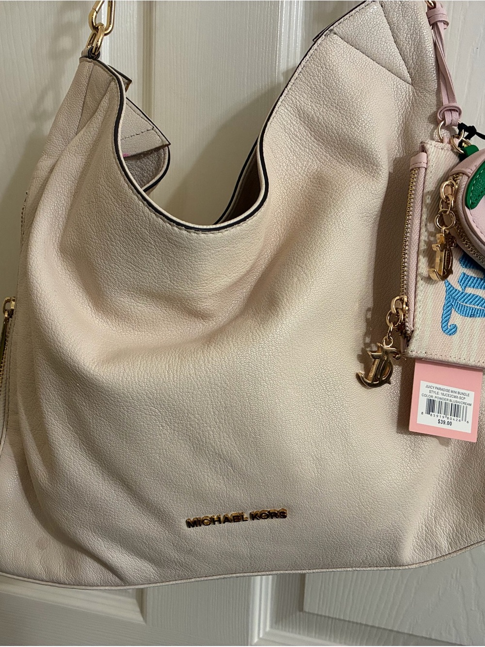 Michael Kors Pebbled Leather Shoulder Hobo,Light BlusH, w/Dusty, JUICY NWT charm